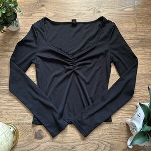 ROMWE Black Long Sleeve Tee Top